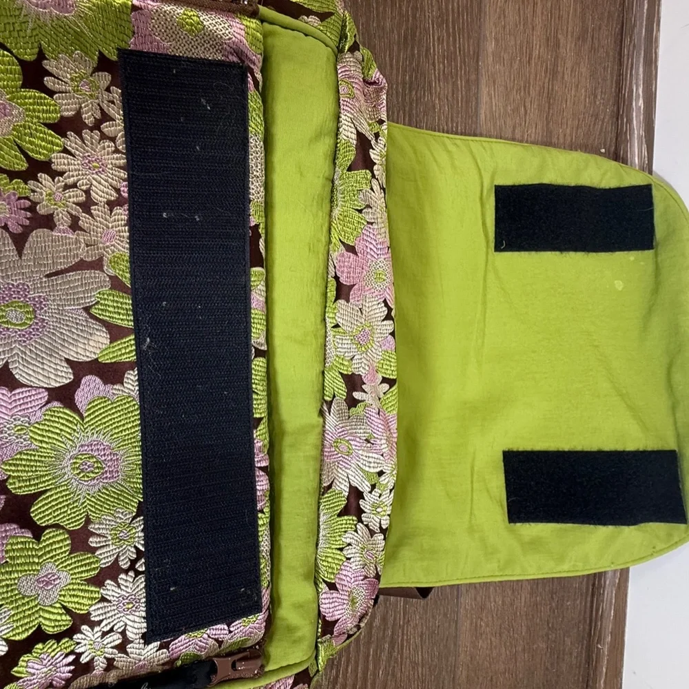 Petunia Pickle Bottom Boxy Backpack, Green Floral, Vintage, Shoulder Strap